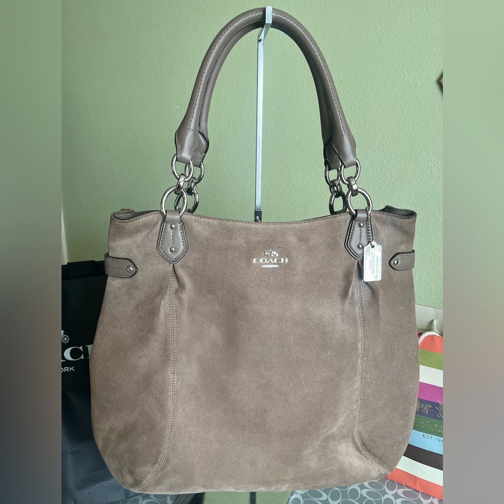 COACH Suede Taupe Tote Bag Silver hardware